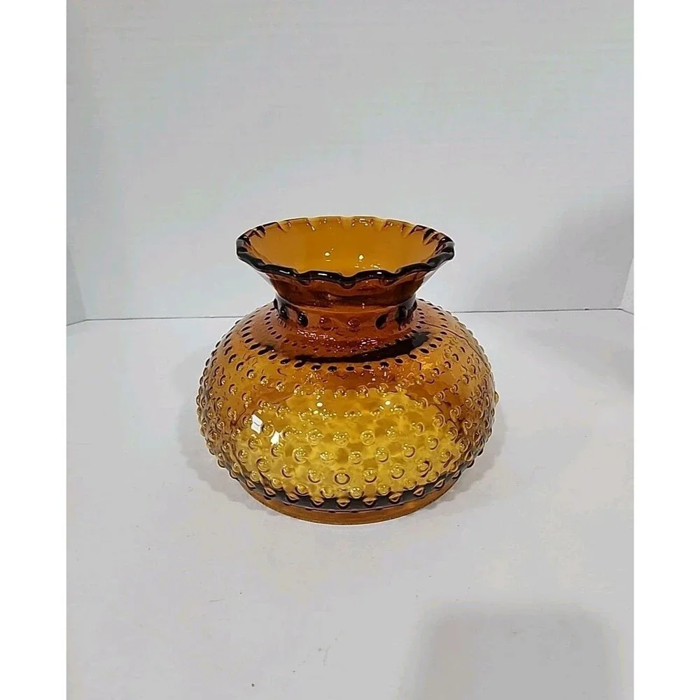 Vintage Amber Glass Hobnail Lamp Shade Globe Ruffled Top Replacement 6 7/8